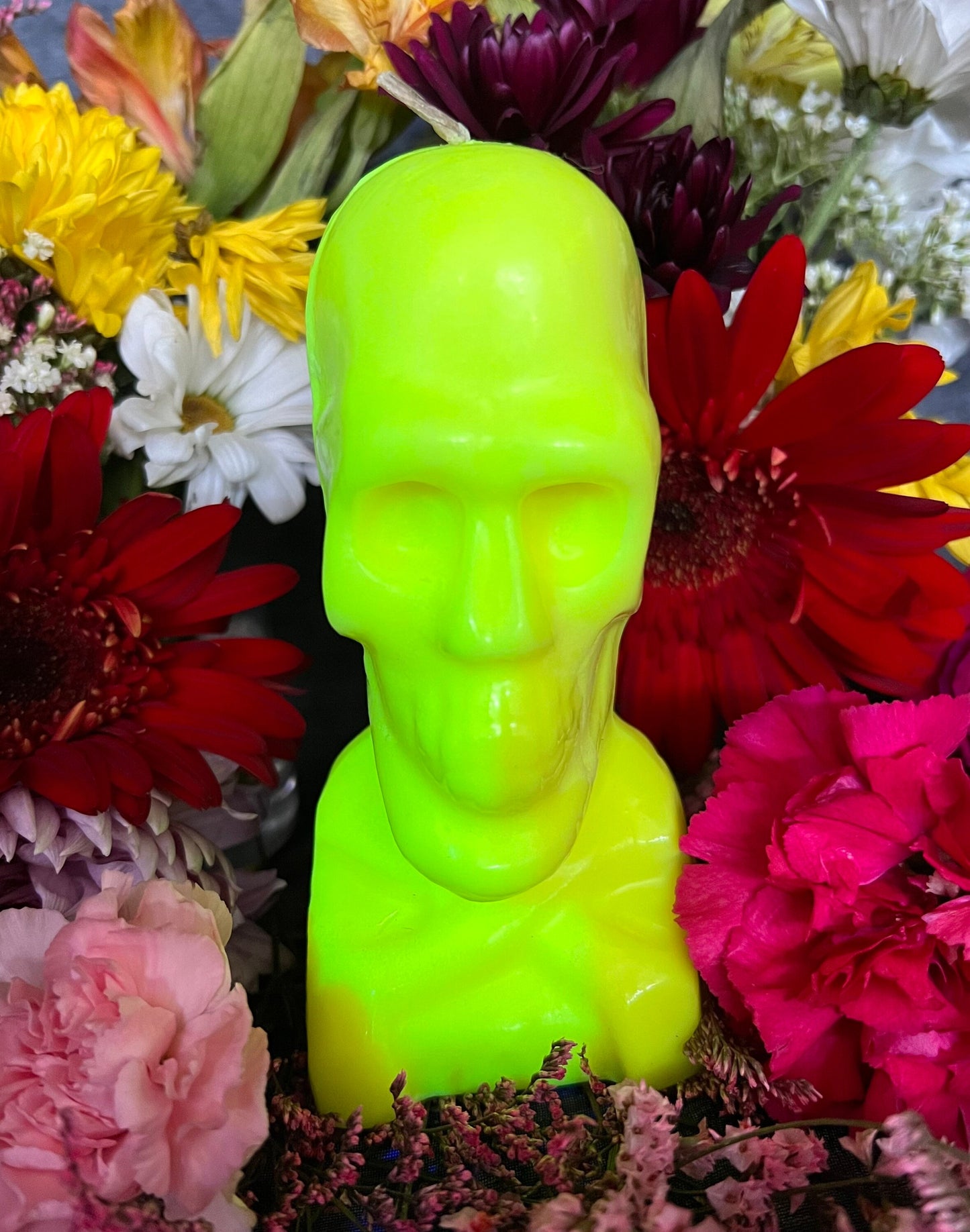 Neon Skull & Crossbones Candle + Glows under Blacklight