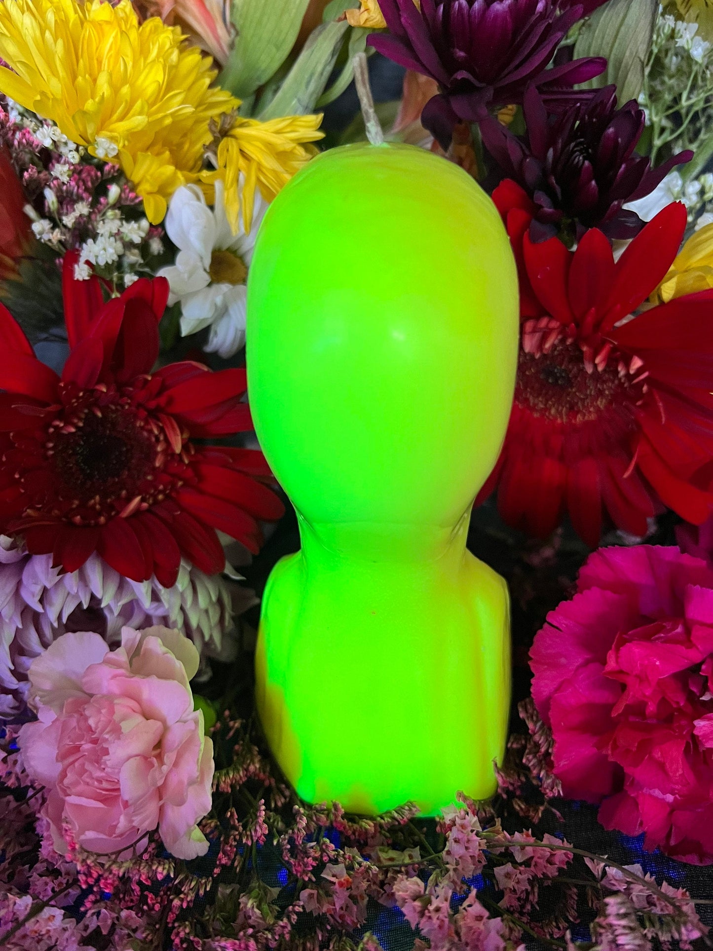 Neon Skull & Crossbones Candle + Glows under Blacklight