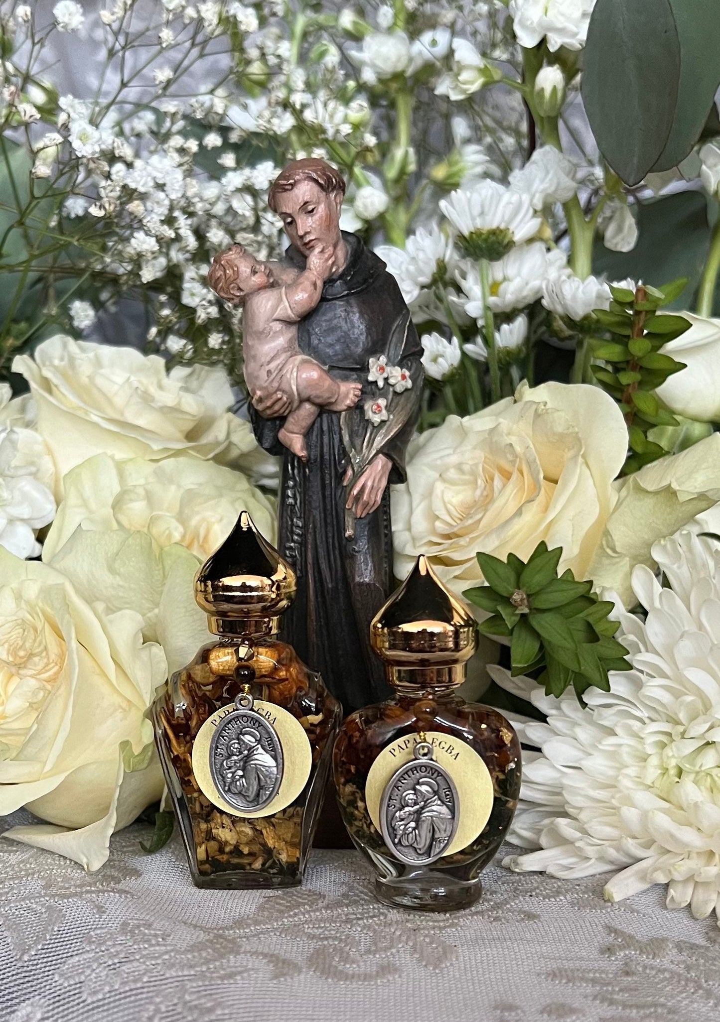 Papa Legba Oil + Abre Camino + Medal on Large Bottle Blessed + Saint Anthony