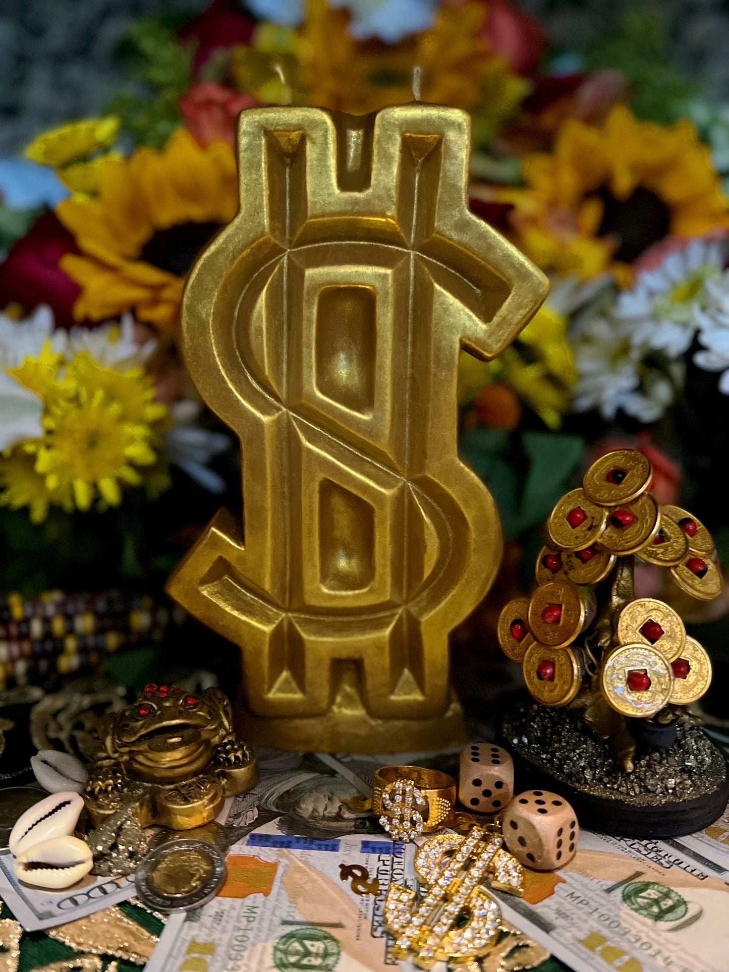 Big Dollar Sign Candle + Money Drawing + 8”