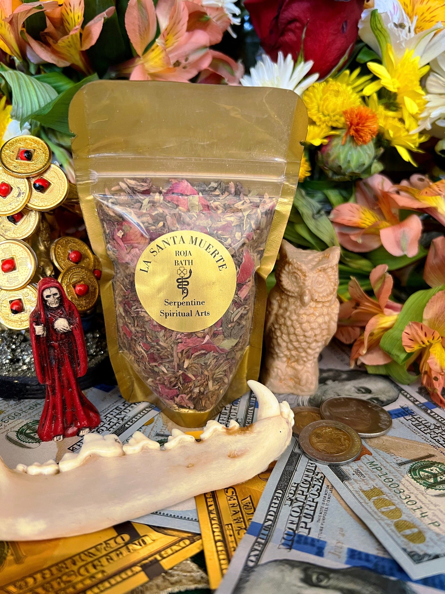 Santa Muerte Roja Herbs + Candle Dressing