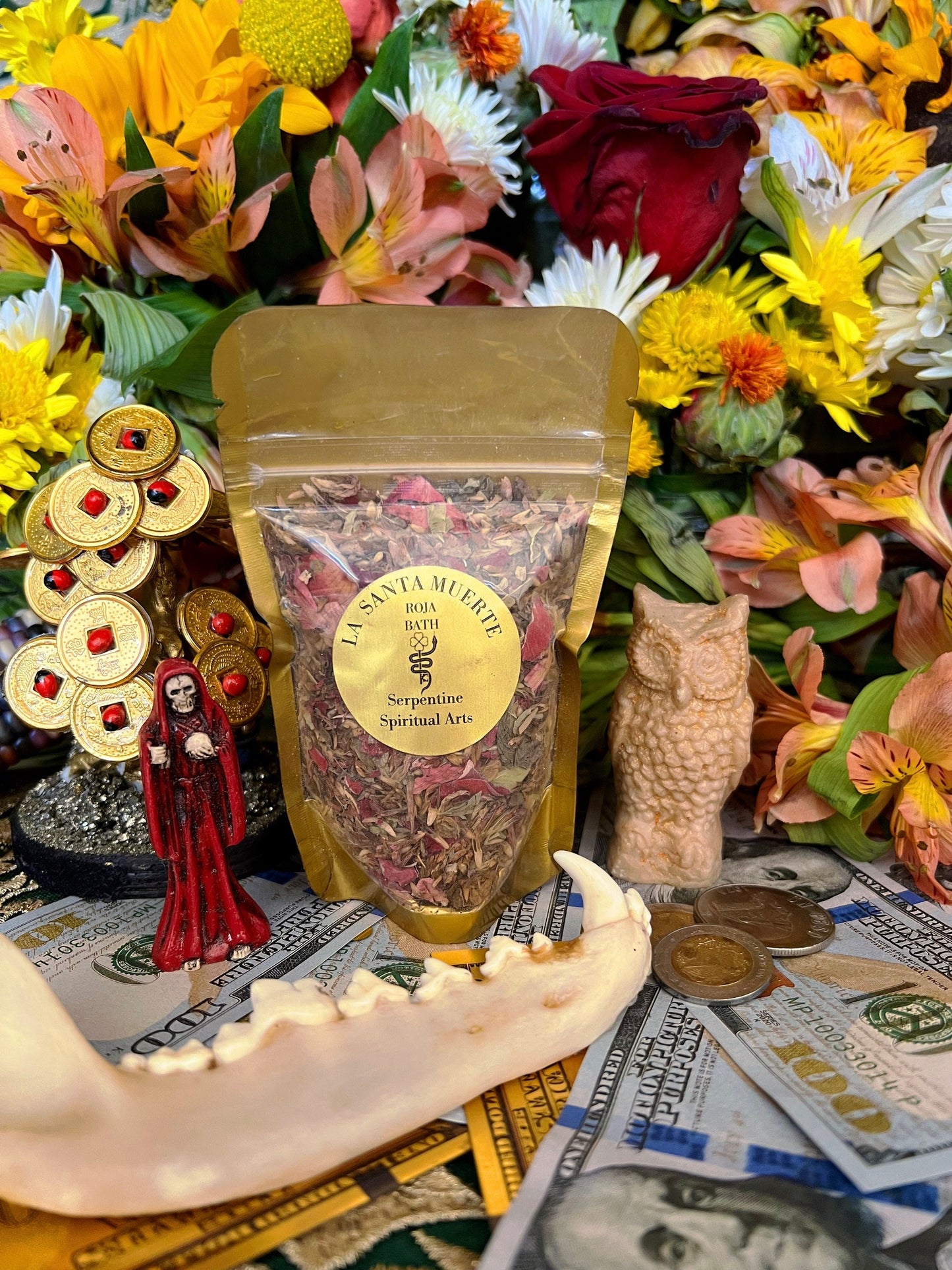 Santa Muerte Roja Herbs + Candle Dressing