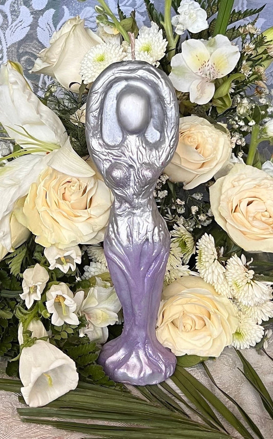 Silver Goddess Candle + Wicca + Witch