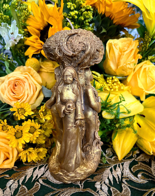 Triple Goddess Candle + Maiden, Mother, Crone + 24K Gold + Wicca + Witch + Witchcraft