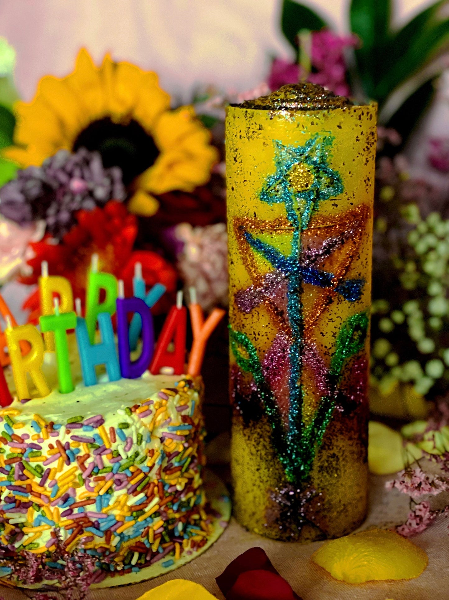 Birthday Blessings Hand Carved Candle + Luck + Abundance + Money + Joy + Love + Passion + Health + Peace