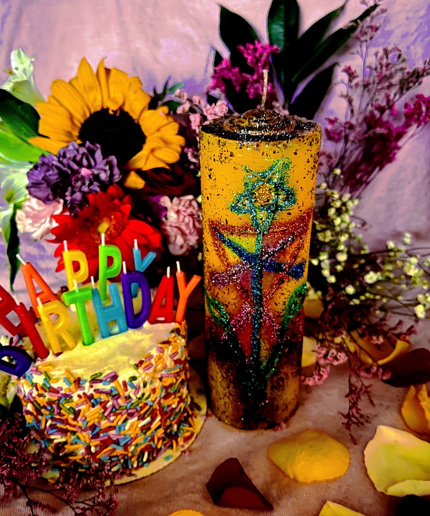 Birthday Blessings Hand Carved Candle + Luck + Abundance + Money + Joy + Love + Passion + Health + Peace