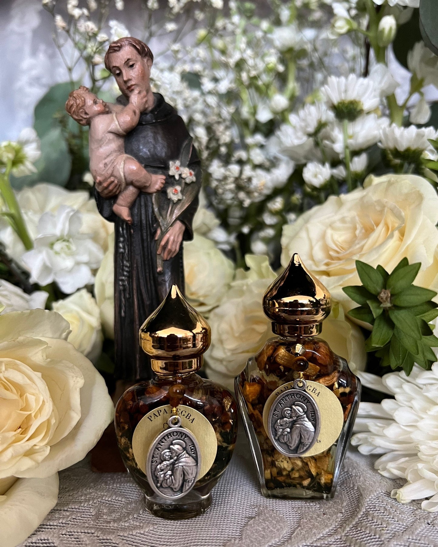 Papa Legba Oil + Abre Camino + Medal on Large Bottle Blessed + Saint Anthony