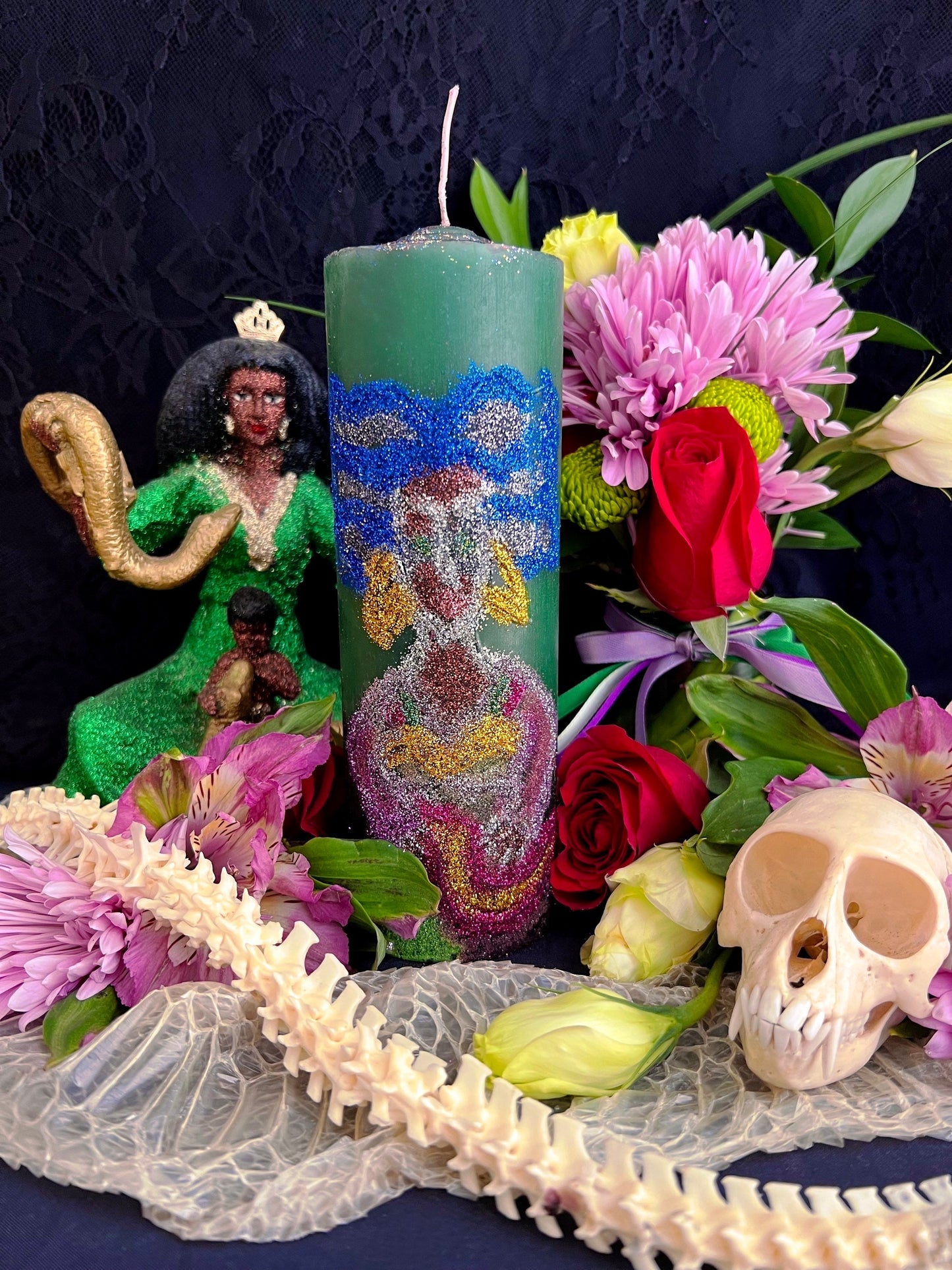 Filomena Lubana Hand Carved Candle + Domination + Santa Marta La Dominadora + Marta La Culebra + Saint Martha The Dominator + Dominatrix