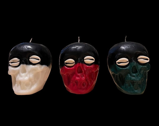 Two-Tone Skull Candle with Cowrie Eyes + Reversing + Uncrossing + Elegua + Legba