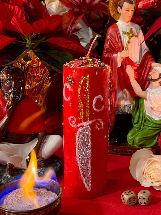 Papa Candelo Cedife Hand Carved Candle + Saint Charles Borromeo + Luck + Money + Protection + Wisdom + Healing + Breaking Hexes + San Carlos