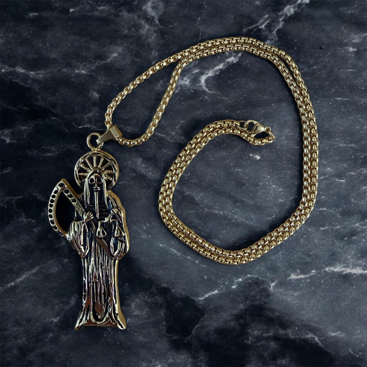 Santa Muerte Necklace + Protection + Money + Blessed + Love + Made in Mexico + Stainless Steel