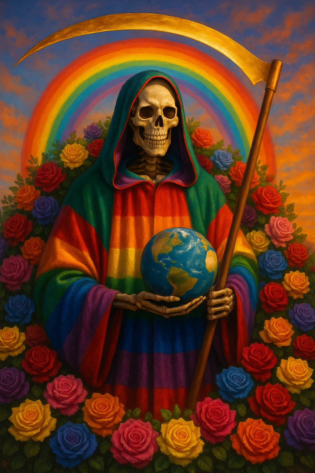Santa Muerte Siete Colores Novena Candle Working + All-Purpose + Love + Luck + Money + Abundance + Blessing + Siete Potencias