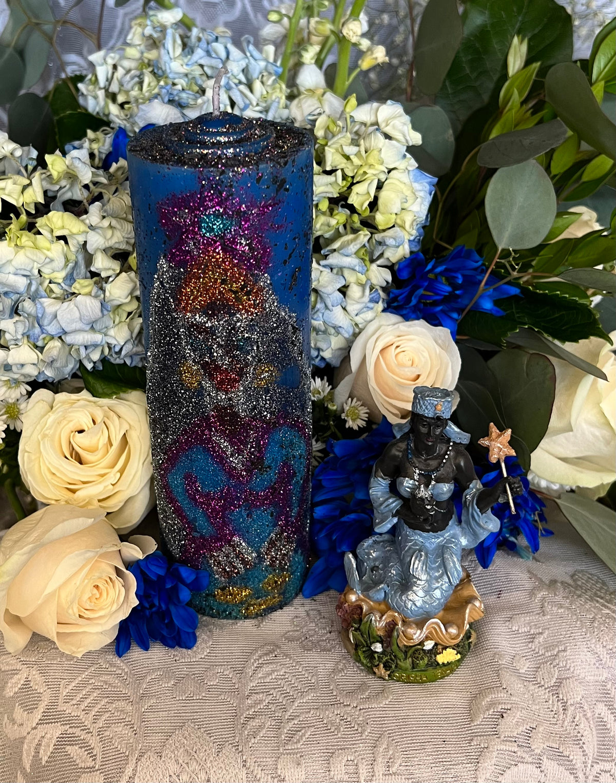 Yemaya Hand-Carved Candle + Family Protection + Orisha + Santeria + Ifa + Yoruba + Lukumi + Santerismo
