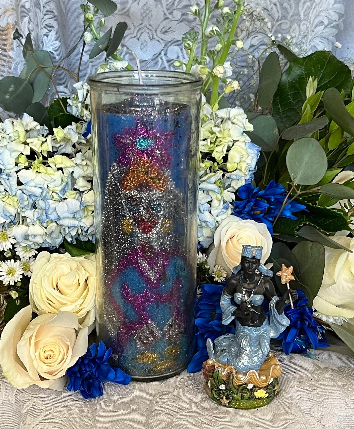 Yemaya Hand-Carved Candle + Family Protection + Orisha + Santeria + Ifa + Yoruba + Lukumi + Santerismo