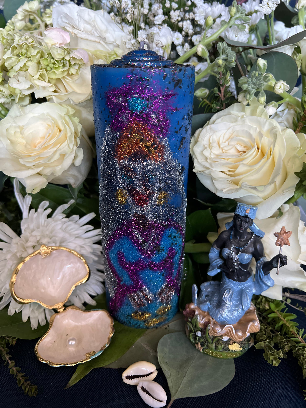 Yemaya Hand-Carved Candle + Family Protection + Orisha + Santeria + Ifa + Yoruba + Lukumi + Santerismo