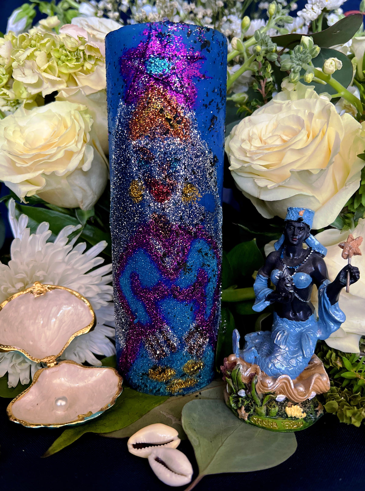 Yemaya Hand-Carved Candle + Family Protection + Orisha + Santeria + Ifa + Yoruba + Lukumi + Santerismo
