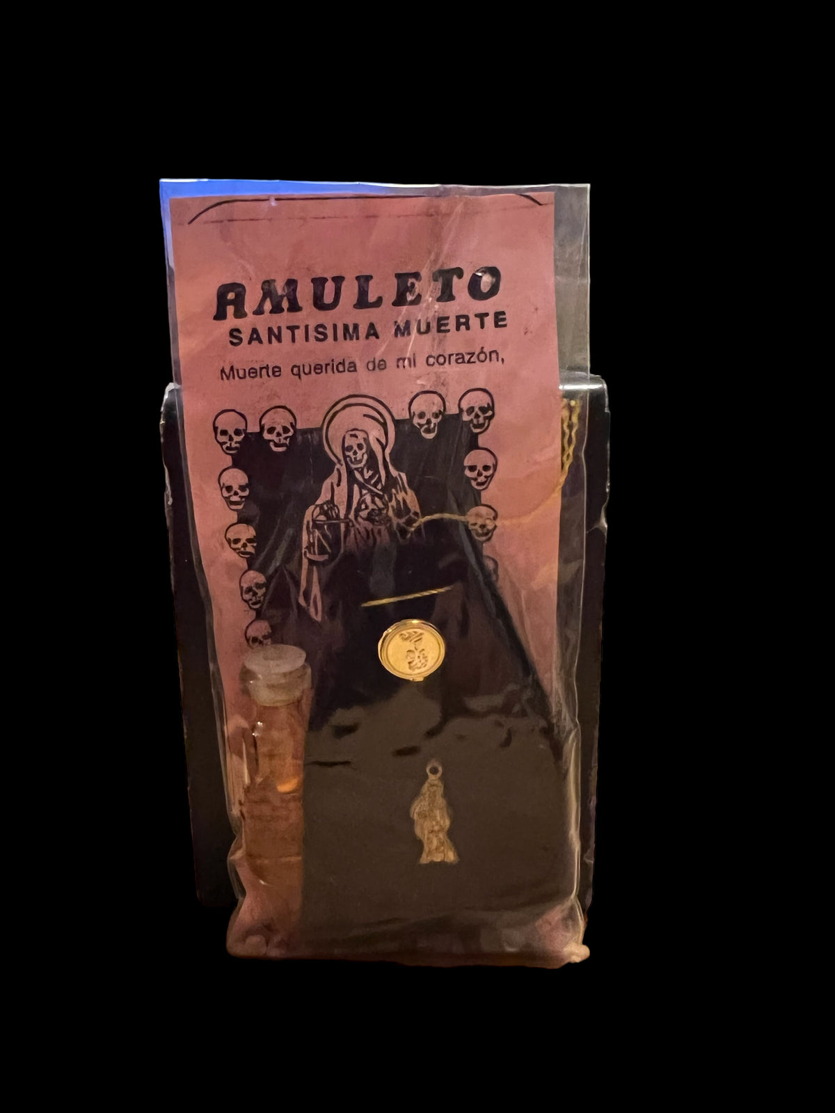 Santa Muerte Negra Amulet + Made in Mexico + Amuleto + Morralito
