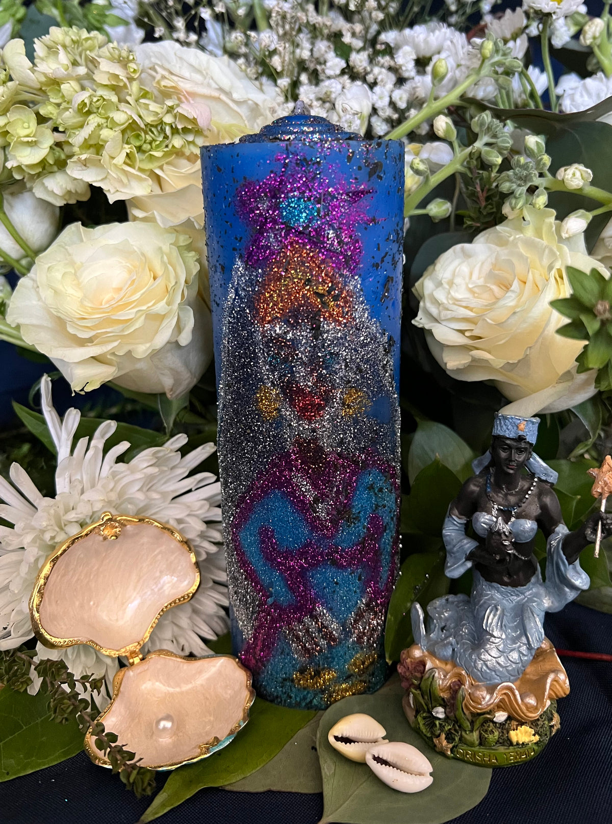 Yemaya Hand-Carved Candle + Family Protection + Orisha + Santeria + Ifa + Yoruba + Lukumi + Santerismo