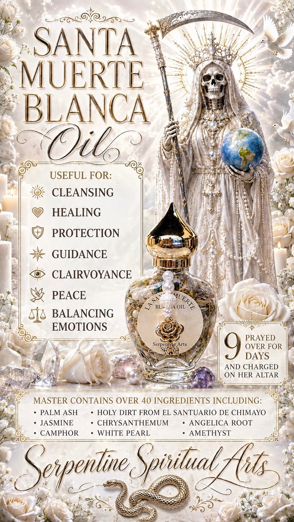 Aceite Santa Muerte Blanca + Limpieza + Sanación + Psíquico