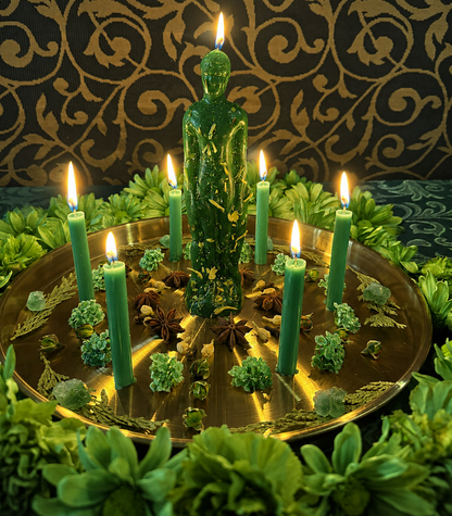 Santa Muerte Verde Candle Working + Court Case + Justice + Money + Lawsuit + Fair Trial + Litigious Issues + Prosperity + Fertility + Abundance + Legal Disputes + Favorable Judgement + Lawyer + Law Keep Away + Balance + Ethics