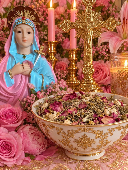 Mezcla de flores y hierbas de Metresili + amor + lujo + fama + belleza + Metres Ezili Freda + bendecido + Erzulie Freda + intuición aumentada + éxito en la escritura + creatividad + sanación