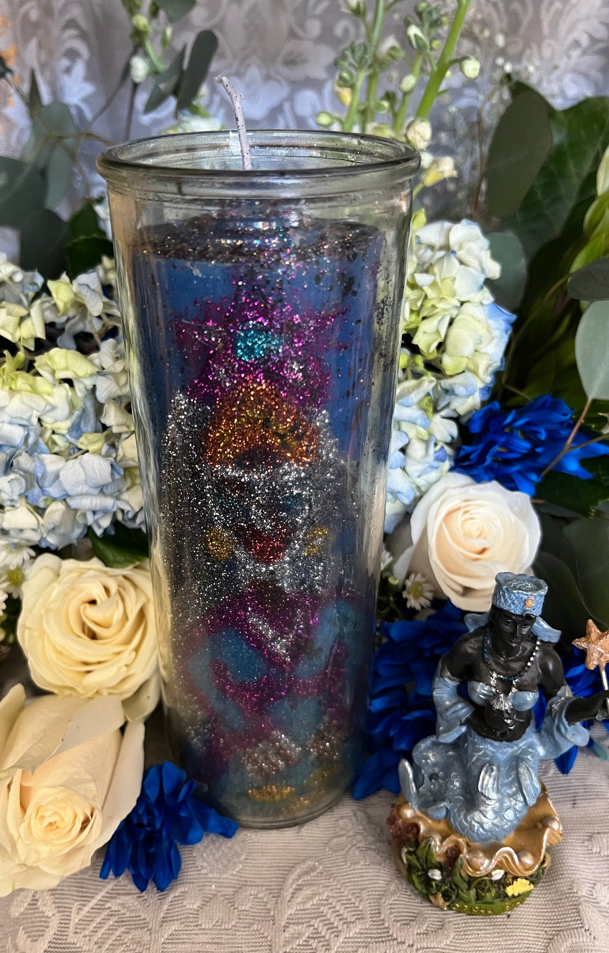 Yemaya Hand-Carved Candle + Family Protection + Orisha + Santeria + Ifa + Yoruba + Lukumi + Santerismo