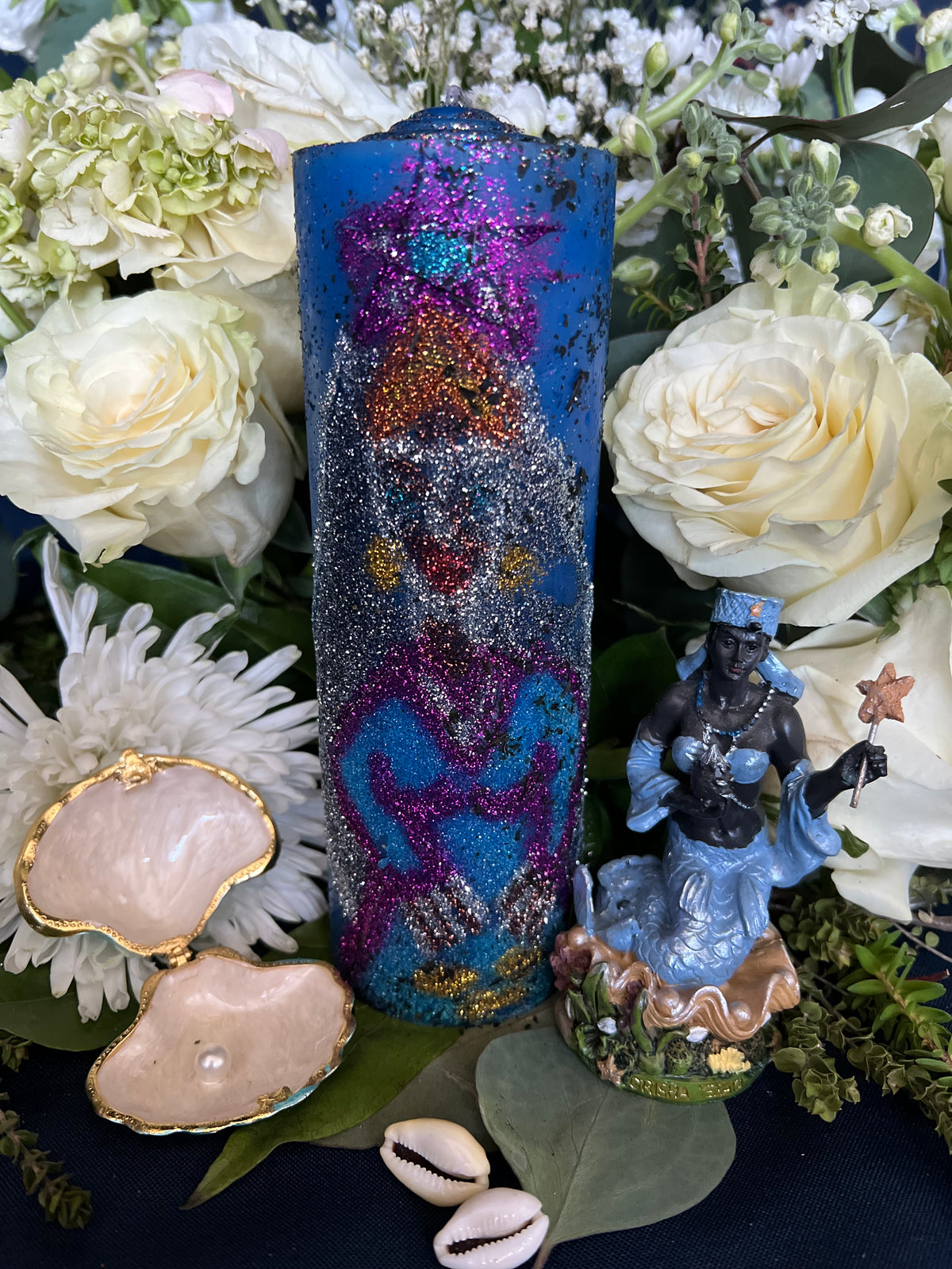 Yemaya Hand-Carved Candle + Family Protection + Orisha + Santeria + Ifa + Yoruba + Lukumi + Santerismo