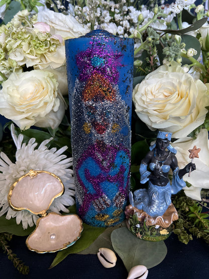 Vela de Yemayá entalhada à mão + proteção da família + Orixá + Santeria + Ifá + iorubá + Lukumi + Santerismo