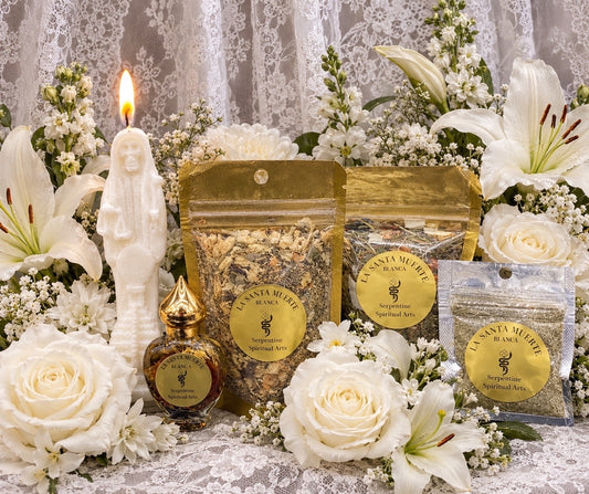 Santa Muerte Blanca Ritual Set + Purity + Cleansing + Psychic Ability + Healing + Tranquility + Protection + Ancestors