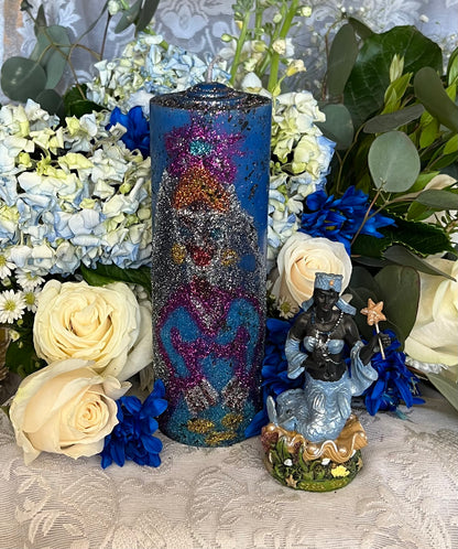 Vela de Yemayá entalhada à mão + proteção da família + Orixá + Santeria + Ifá + iorubá + Lukumi + Santerismo