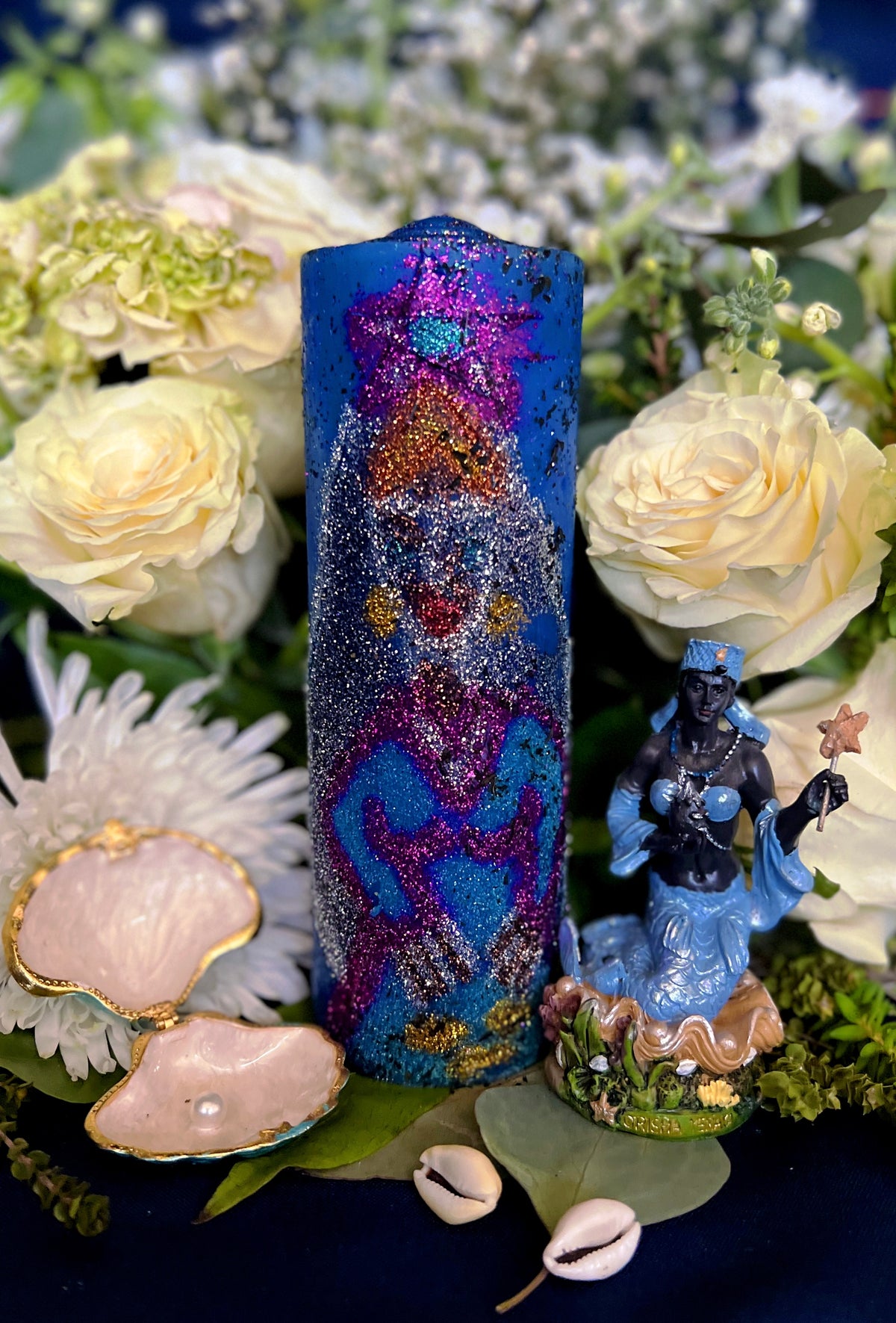 Yemaya Hand-Carved Candle + Family Protection + Orisha + Santeria + Ifa + Yoruba + Lukumi + Santerismo