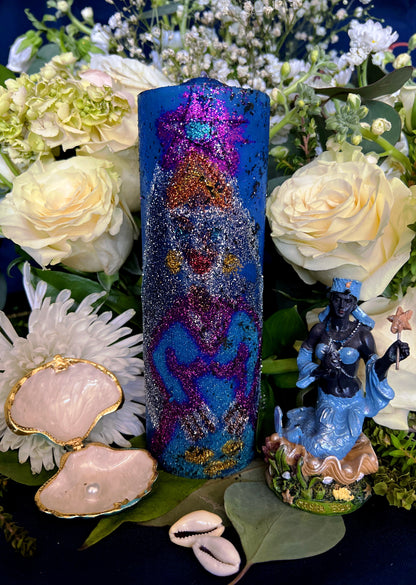 Vela de Yemayá entalhada à mão + proteção da família + Orixá + Santeria + Ifá + iorubá + Lukumi + Santerismo