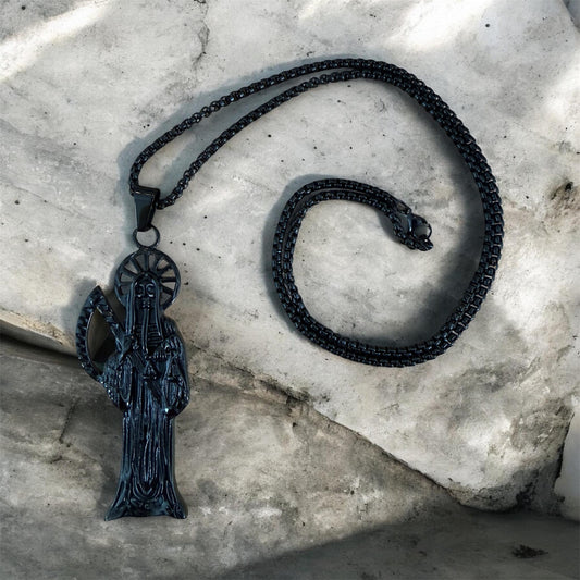 Santa Muerte Necklace + Protection + Money + Blessed + Love + Made in Mexico + Stainless Steel