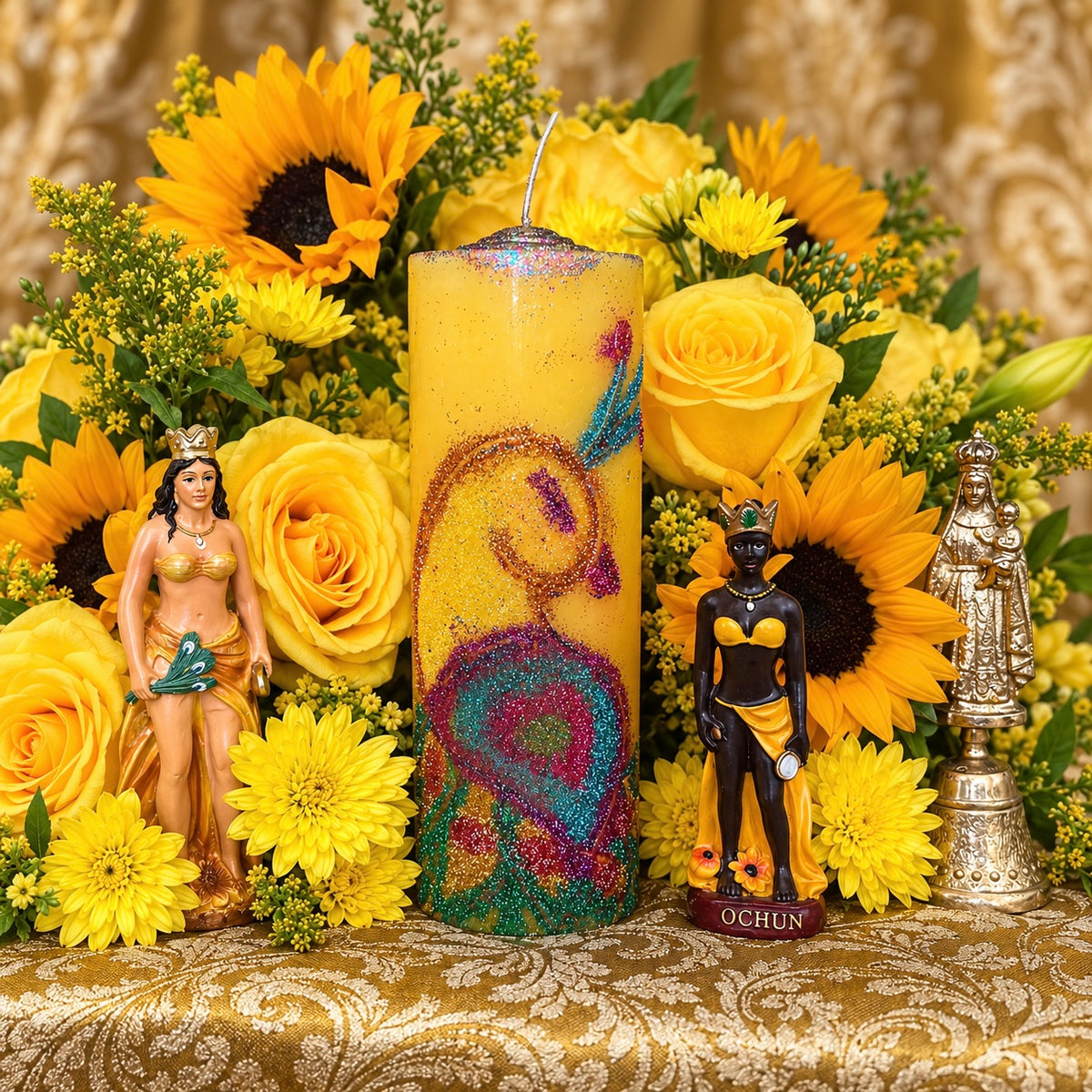 Oshun Hand-Carved Candle + 24K Gold + Ochun + Orisha + Santeria + Ifa + Yoruba + Lukumi + Santerismo