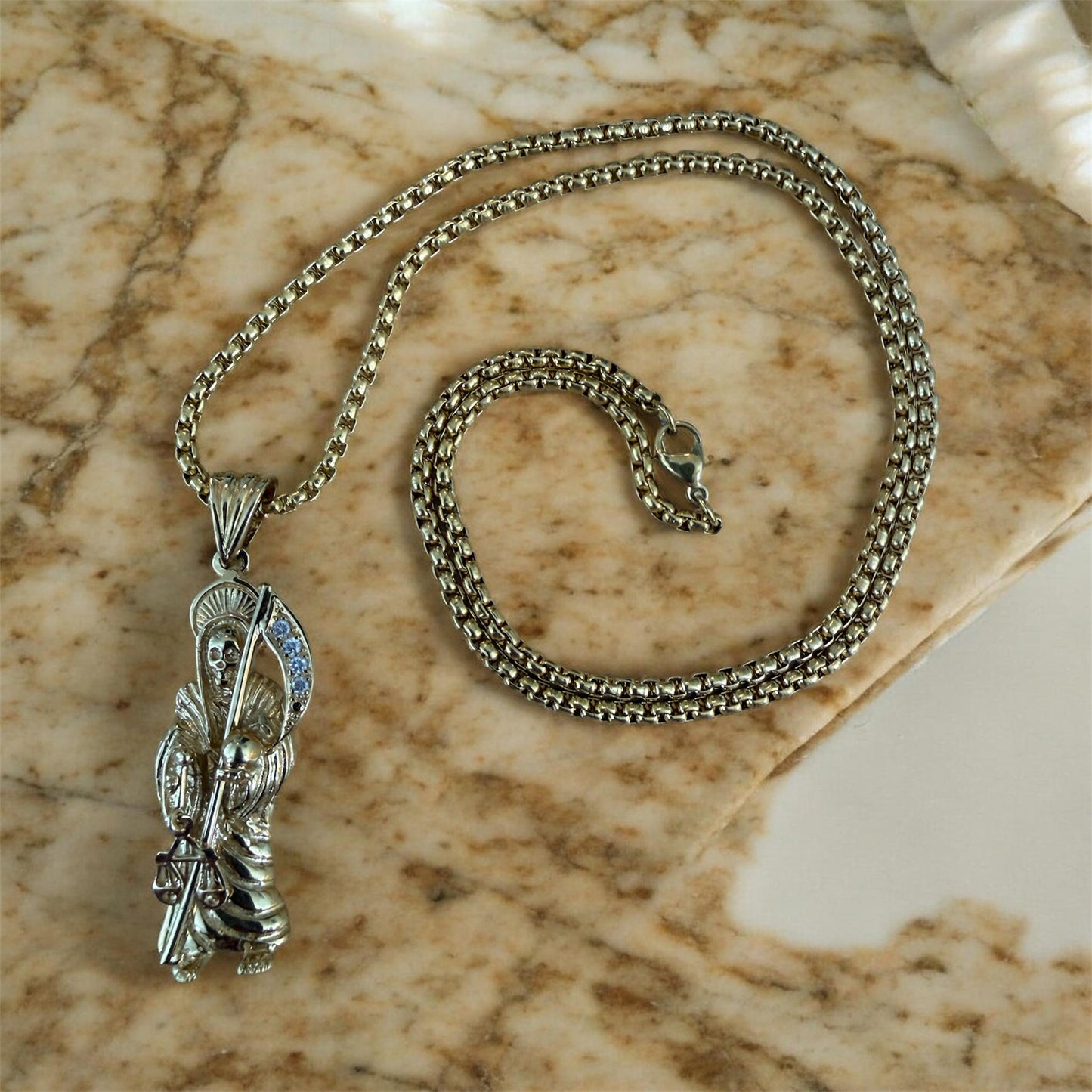 Santa Muerte Necklace + Protection + Money + Blessed + Love + Made in Mexico + Stainless Steel (Copy)