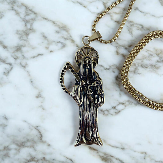 Santa Muerte Necklace + Protection + Money + Blessed + Love + Made in Mexico + Stainless Steel