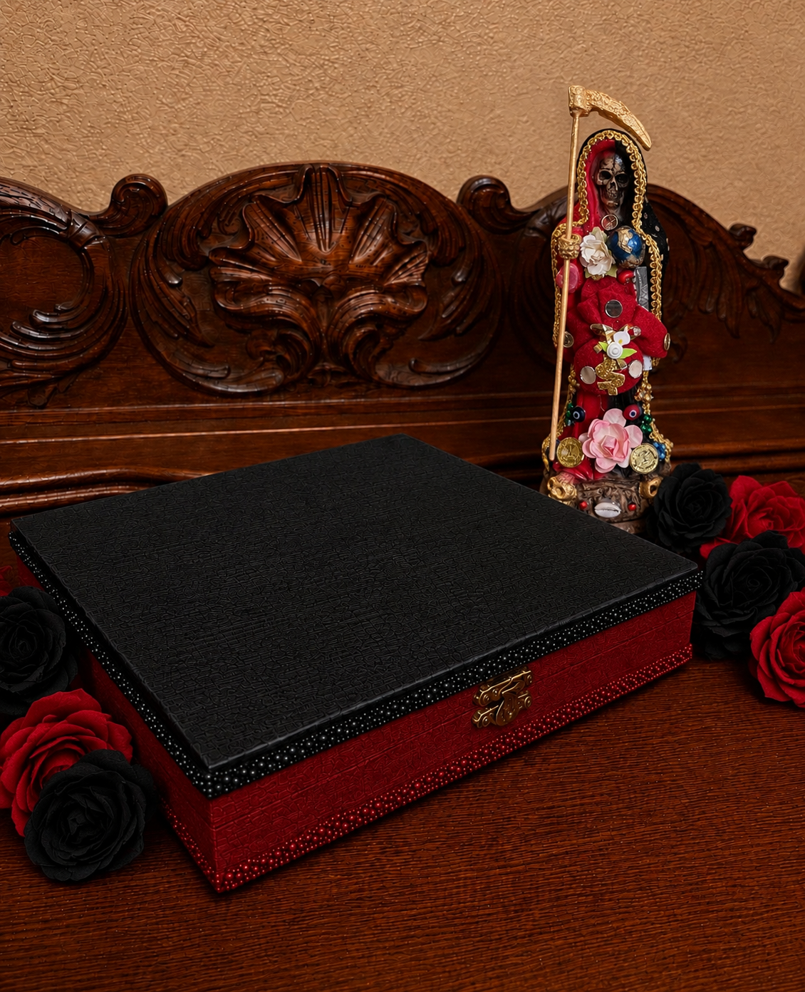 Carga da Santa Muerte Roja y Negra + Reversão + Dominação + Estátua consagrada + Santíssima Muerte