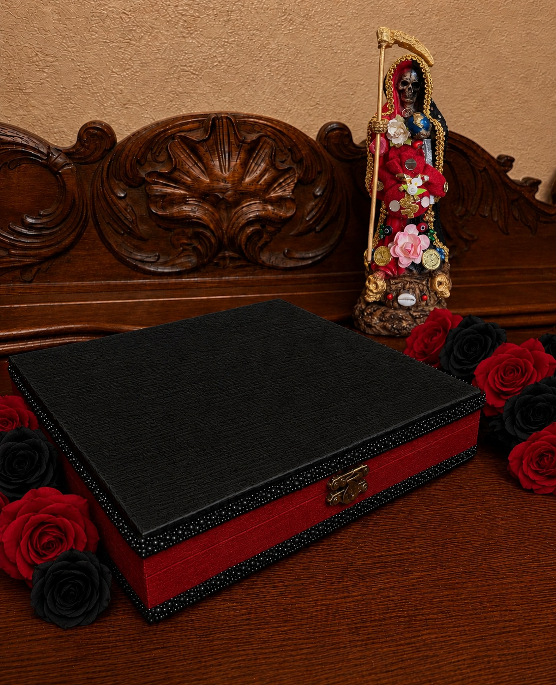 Carga da Santa Muerte Roja y Negra + Reversão + Dominação + Estátua consagrada + Santíssima Muerte