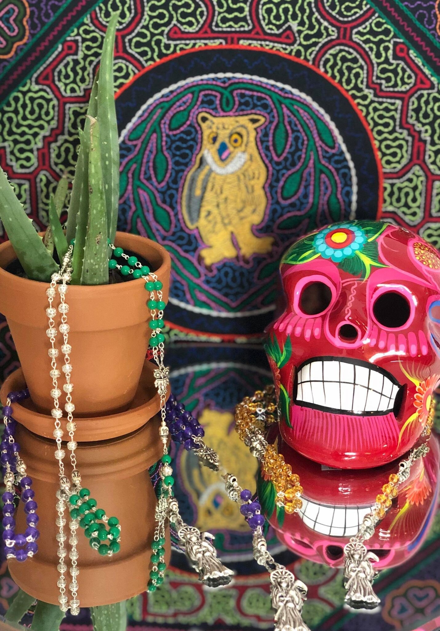 Santa Muerte Rosary + Verde, Morada, and Ámbar + Blessed + Handcrafted + Green + Purple + Amber + Justice + Spirituality + Break Addiction
