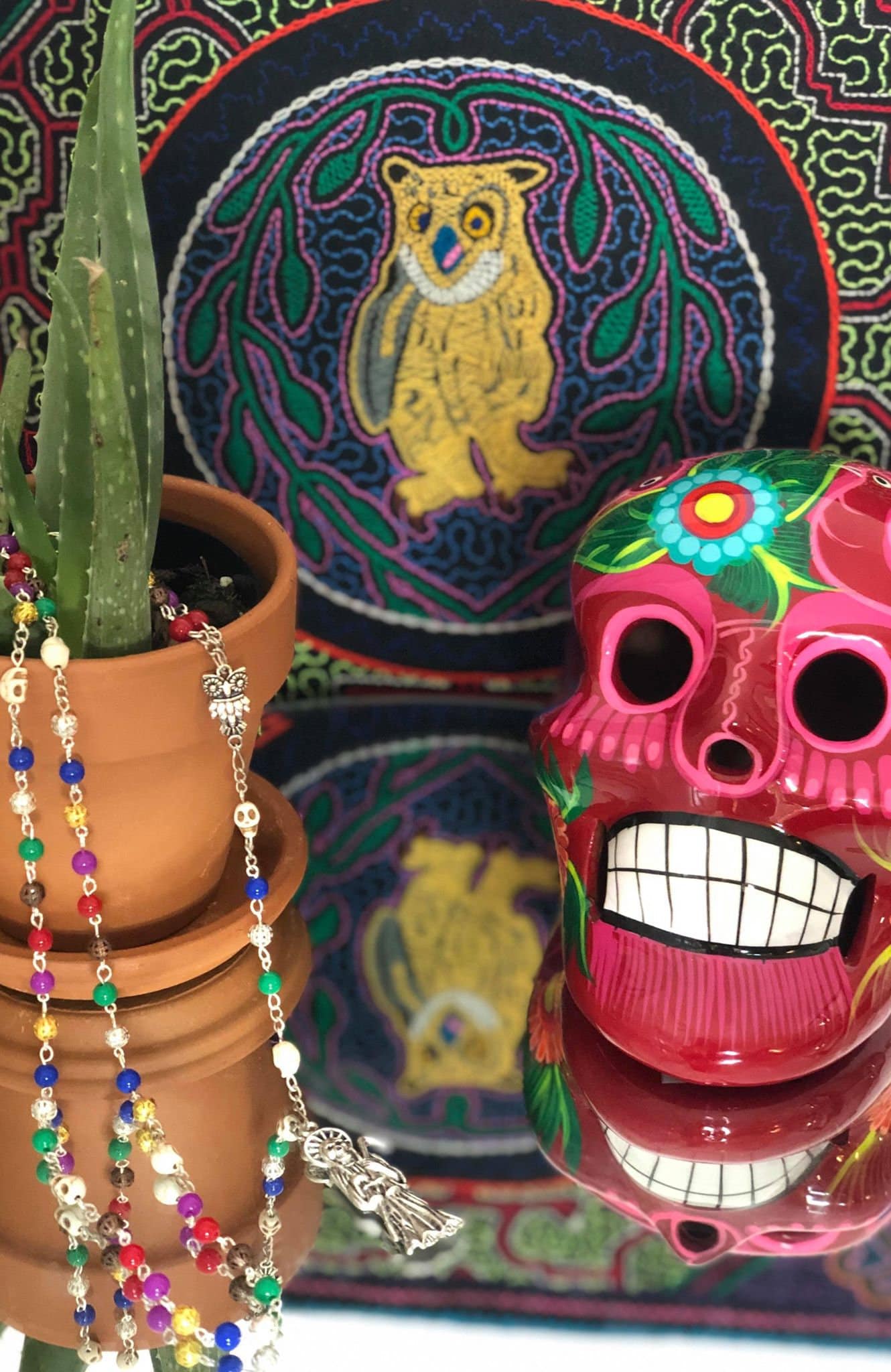Santa Muerte Siete Colores Rosary + Siete Potencias + All-Purpose + Blessed + Sterling Silver Plated Chain + Handcrafted + Rosario