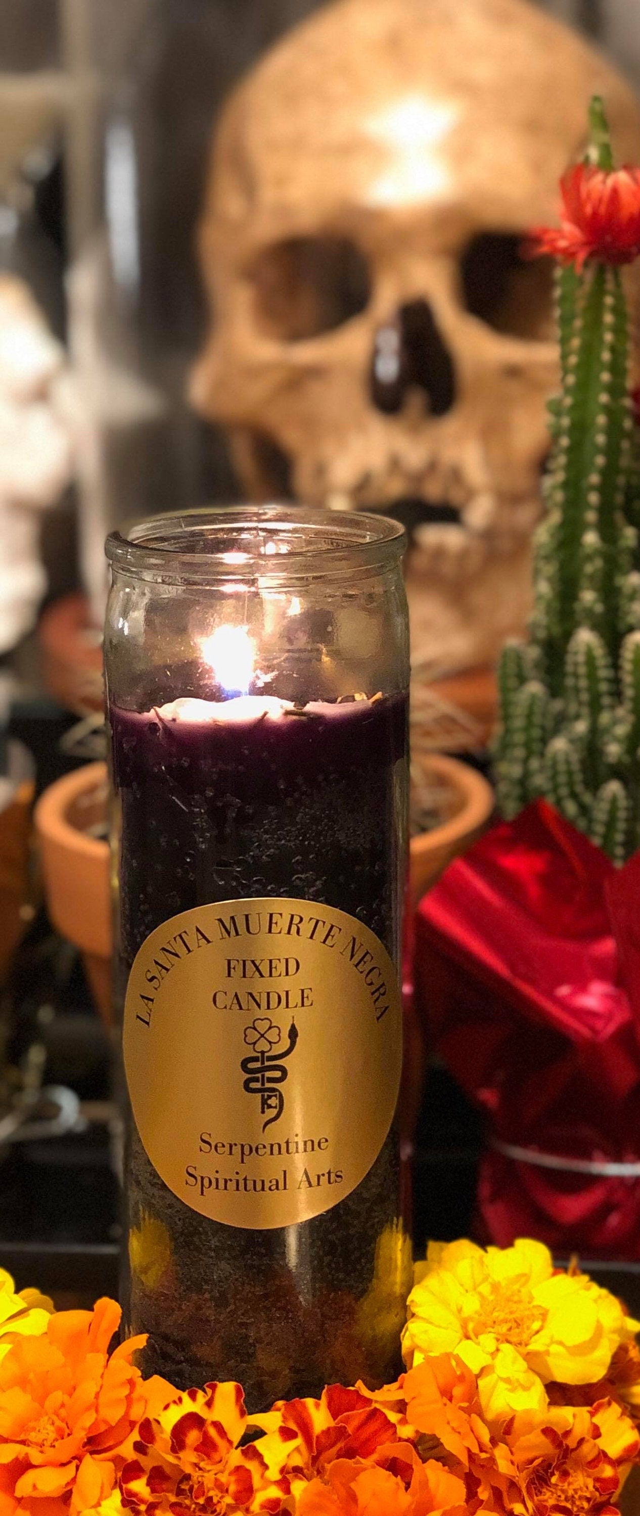 Santa Muerte Negra Fixed Candle + Protection + Reversing * Victory Over Enemies + Removing Obstacles + Justice + Necromancy