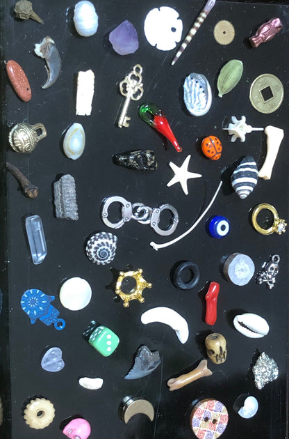 Medium Vintage Fargostein Tinned Travel Bone, Shell, and Trinket Divination Collection (40 Pieces)