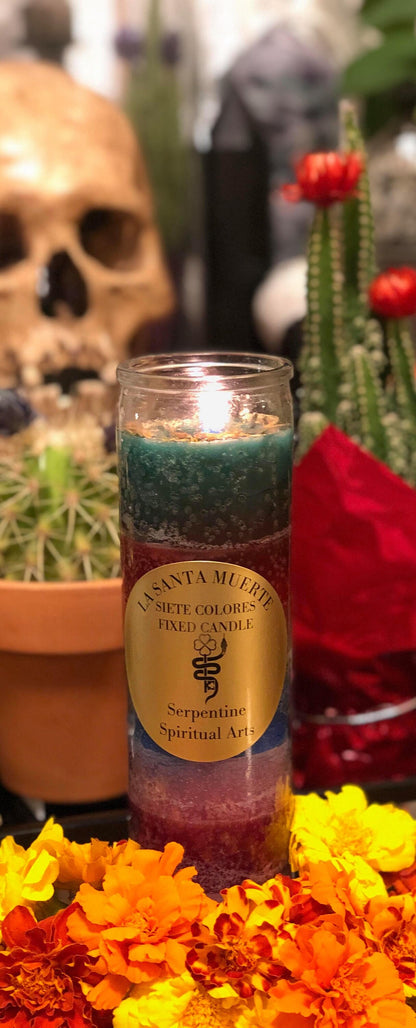 Santa Muerte Siete Potencias Fixed Candle + All-Purpose + Love + Money + Luck + Road Opening + LGBTQ+