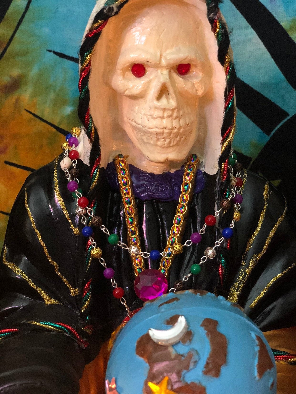 Santa Muerte Siete Colores Rosary + Siete Potencias + All-Purpose + Blessed + Sterling Silver Plated Chain + Handcrafted + Rosario