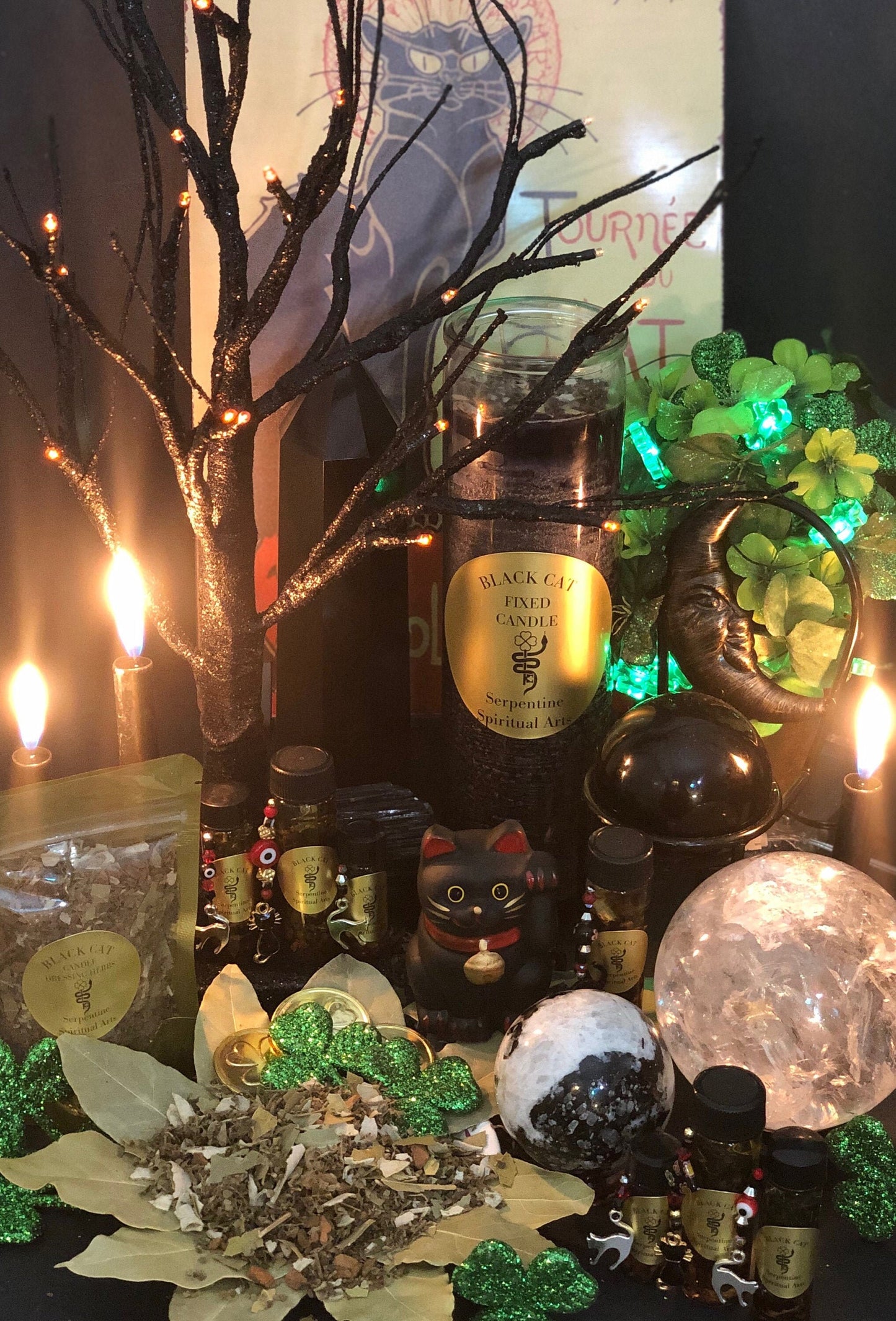 Black Cat Herbs + Candle Dressing + Luck + Gato Negro + Returning Lost Lovers + Invisibility + Avoid Danger + Blessed