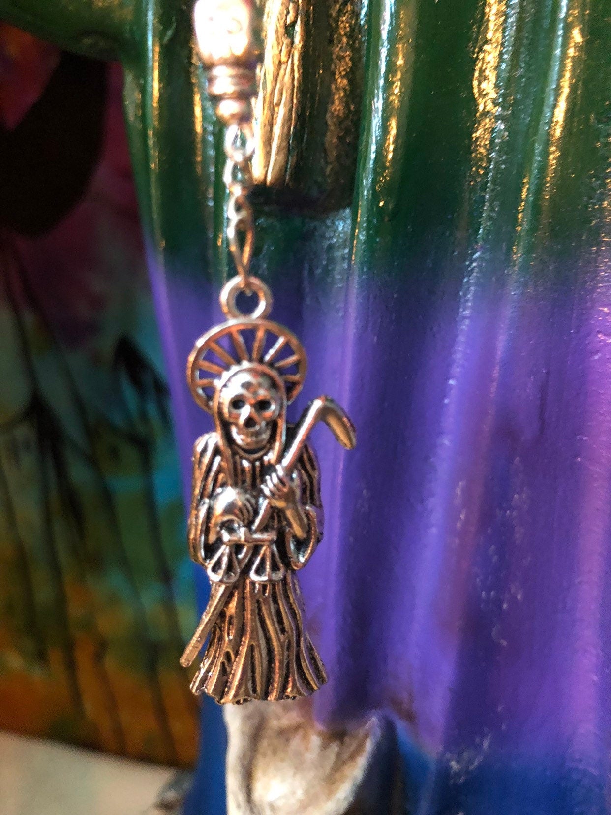 Santa Muerte Siete Colores Rosary + Siete Potencias + All-Purpose + Blessed + Sterling Silver Plated Chain + Handcrafted + Rosario