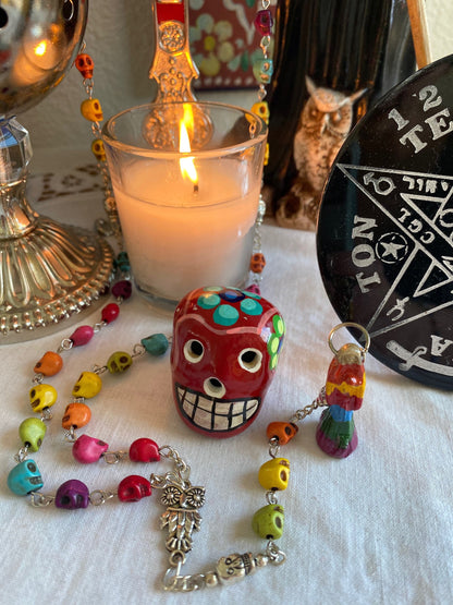 Santa Muerte Siete Colores Rosary + Siete Potencias + All-Purpose + Love + Money + Protection + Sterling Silver Plated Chain + Handcrafted