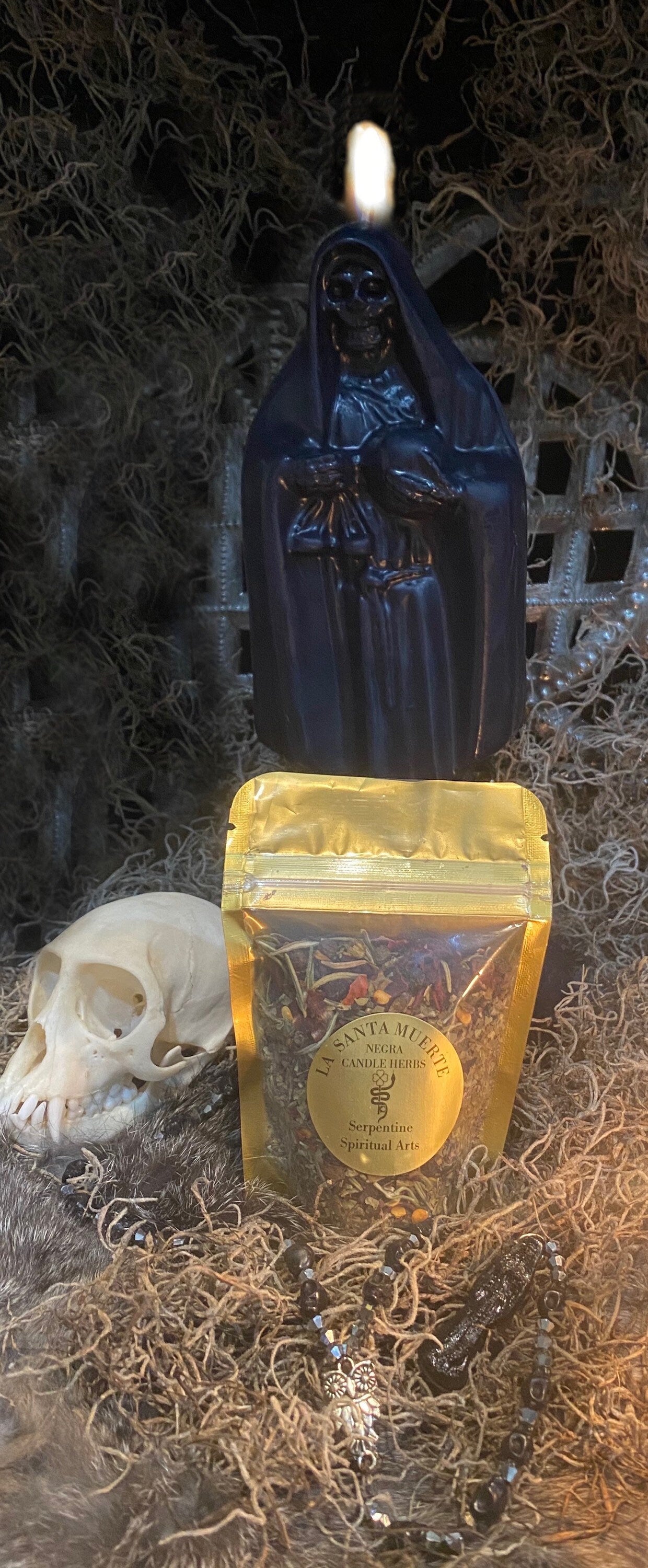 Santa Muerte Negra Herbs + Protection + Reverse Attacks + Hex + Remove Obstacles + Break Curses + Overcome Enemy + Destroy Evil + Necromancy