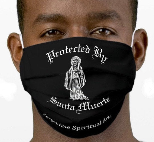 Protected by Santa Muerte Face Mask with Insert + Traditional