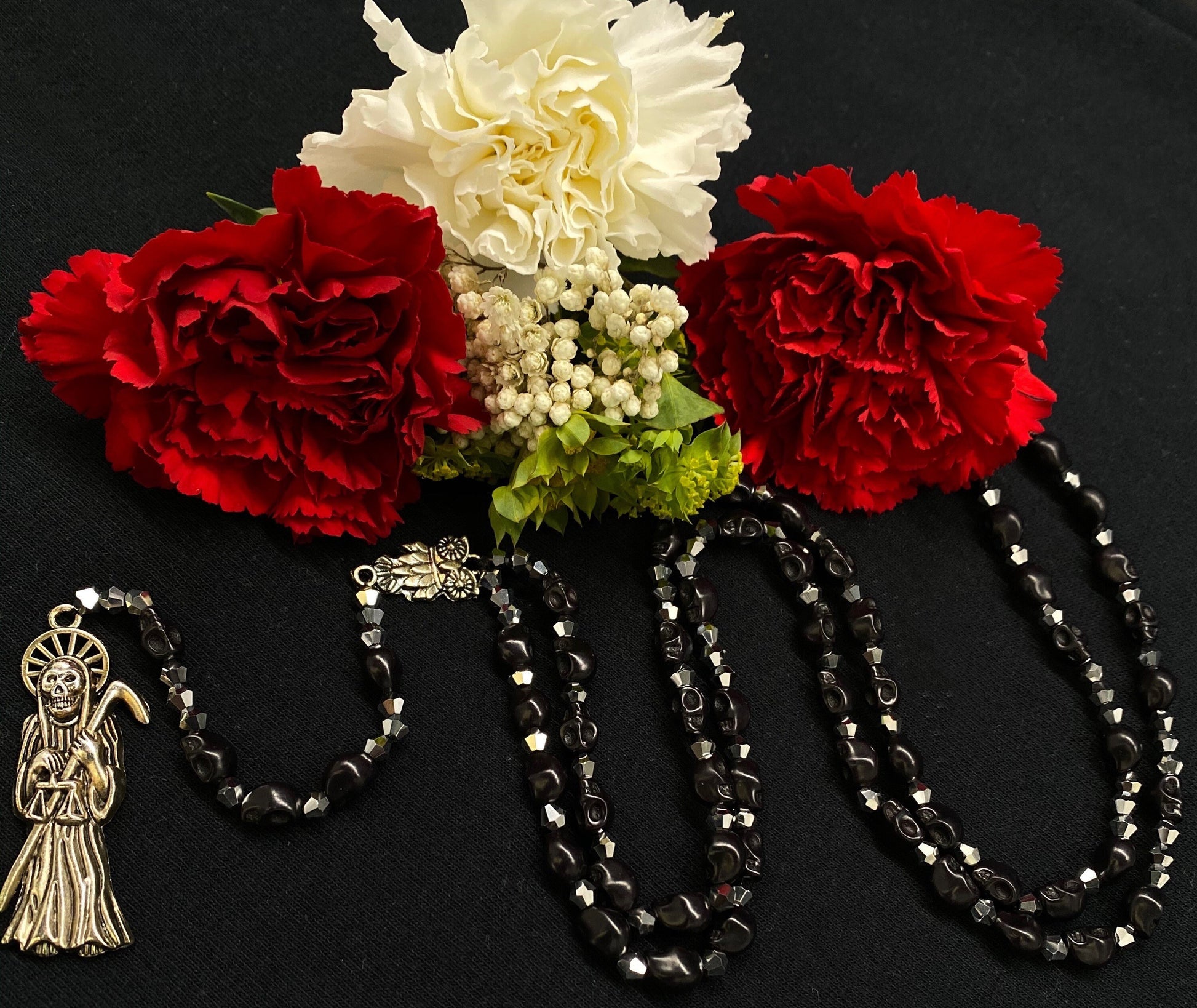 Santa Muerte Negra Rosary de Hilo + Protection + Reversing + Break Witchcraft + Blessed + Handcrafted + Rosario